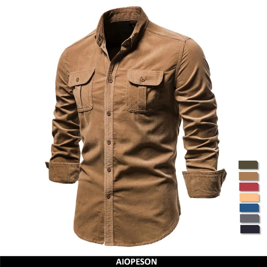 AI- Men's Business Casual Corduroy Shirt - Swamp's Store