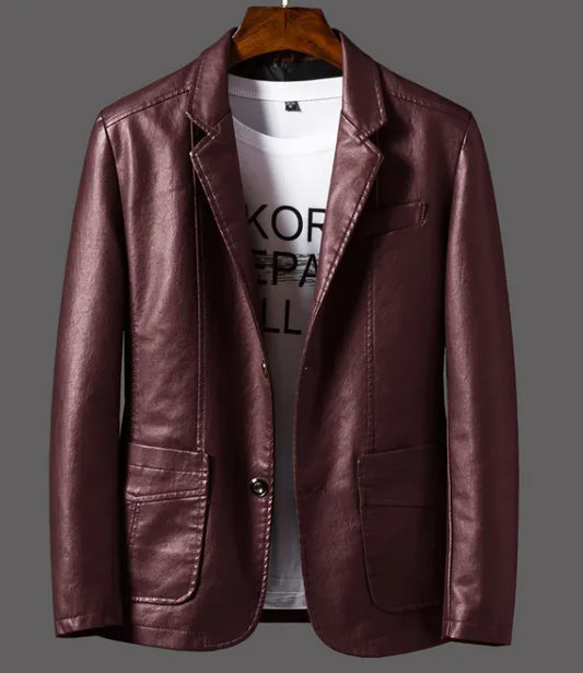 AL- Leather Men's Autumn And Winter Jacket Thin Lapel - Swamp's Store