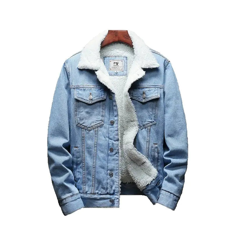 #995- Men Light Blue Winter Jean Jackets Outerwear Warm Denim Coats New Men - Swamp's Store