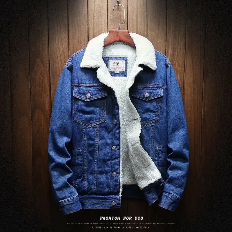 #995- Men Light Blue Winter Jean Jackets Outerwear Warm Denim Coats New Men - Swamp's Store