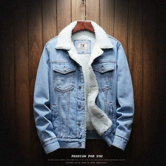 #995- Men Light Blue Winter Jean Jackets Outerwear Warm Denim Coats New Men - Swamp's Store