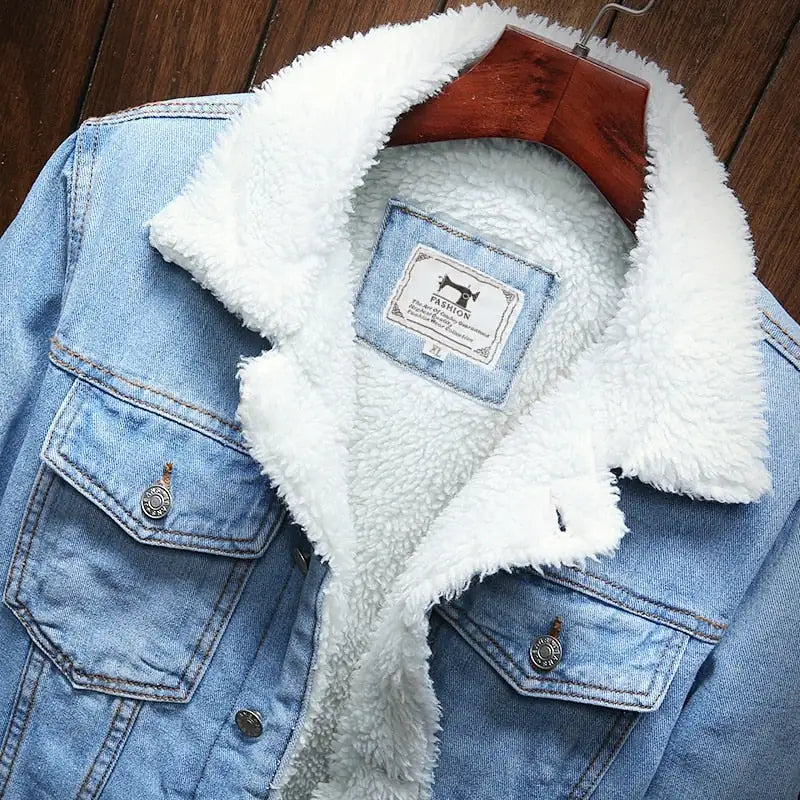 #995- Men Light Blue Winter Jean Jackets Outerwear Warm Denim Coats New Men - Swamp's Store