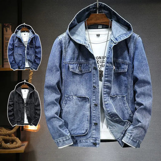 #Y- Men's Trendy Hooded Denim Jacket - Swamp's Store