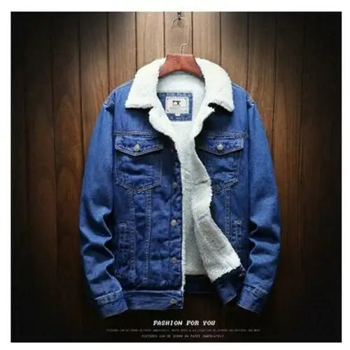 #995- Men Light Blue Winter Jean Jackets Outerwear Warm Denim Coats New Men - Swamp's Store