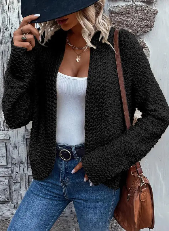 #M- Dokotoo Women's 2024 Fashion Casual Open Front Long Sleeve Chunky Knit Cardigans Sweaters Outerwear Coats X-Large Black - Swamp's Store