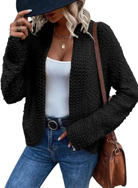 #M- Dokotoo Women's 2024 Fashion Casual Open Front Long Sleeve Chunky Knit Cardigans Sweaters Outerwear Coats X-Large Black - Swamp's Store