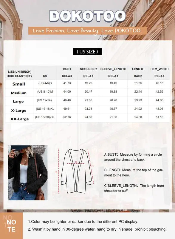 #M- Dokotoo Women's 2024 Fashion Casual Open Front Long Sleeve Chunky Knit Cardigans Sweaters Outerwear Coats X-Large Black - Swamp's Store