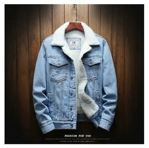 #995- Men Light Blue Winter Jean Jackets Outerwear Warm Denim Coats New Men - Swamp's Store